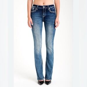 Grace in LA Distressed Medium Blue Bootcut Jeans